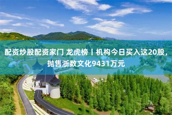 配资炒股配资家门 龙虎榜丨机构今日买入这20股，抛售浙数文化9431万元