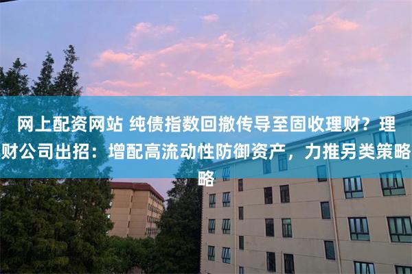 网上配资网站 纯债指数回撤传导至固收理财？理财公司出招：增配高流动性防御资产，力推另类策略