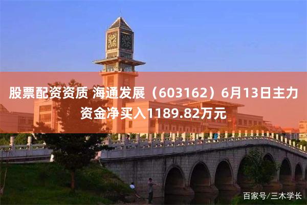股票配资资质 海通发展(603162)6月13日主力资金净买入1189.82万元
