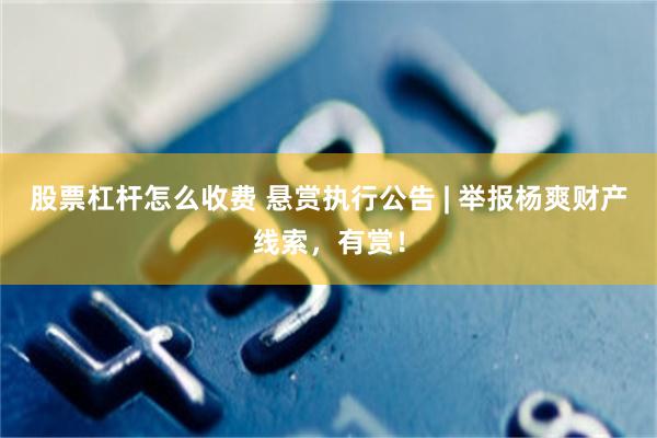 股票杠杆怎么收费 悬赏执行公告 | 举报杨爽财产线索，有赏！